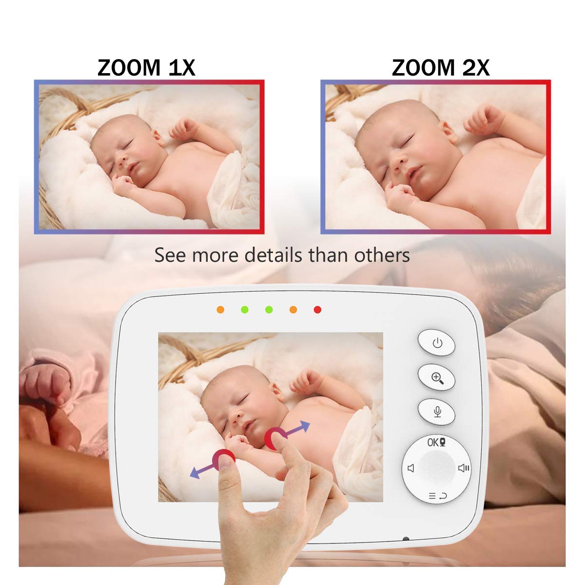 IKQIEOR Baby Monitor- 3.2” Video Baby Monitor with Camera and Video, Two-Way Audio, Infrared Night Vision, 2 x Zoom and Lullabies Play : Baby