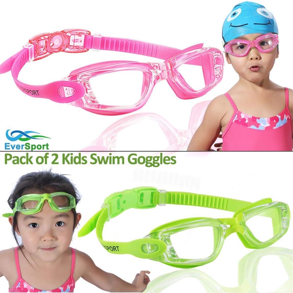 Kids Swim Goggles, 2 Pack Crystal Clear Swimming Goggles for Children and Teenagers, Anti-fog Anti-UV Youth Swimming Glasses, Leak proof, Free ear plugs, one button open straps, for 4-16 Y/O : Sports & Outdoors