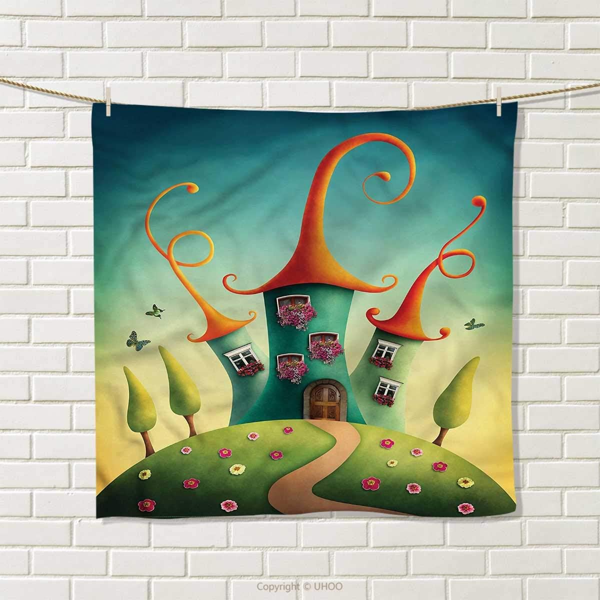 HMdy88PT Fantasy Square Towel Surreal Castle Hill Floral Hair Towel Size: W 10" x L 10"
