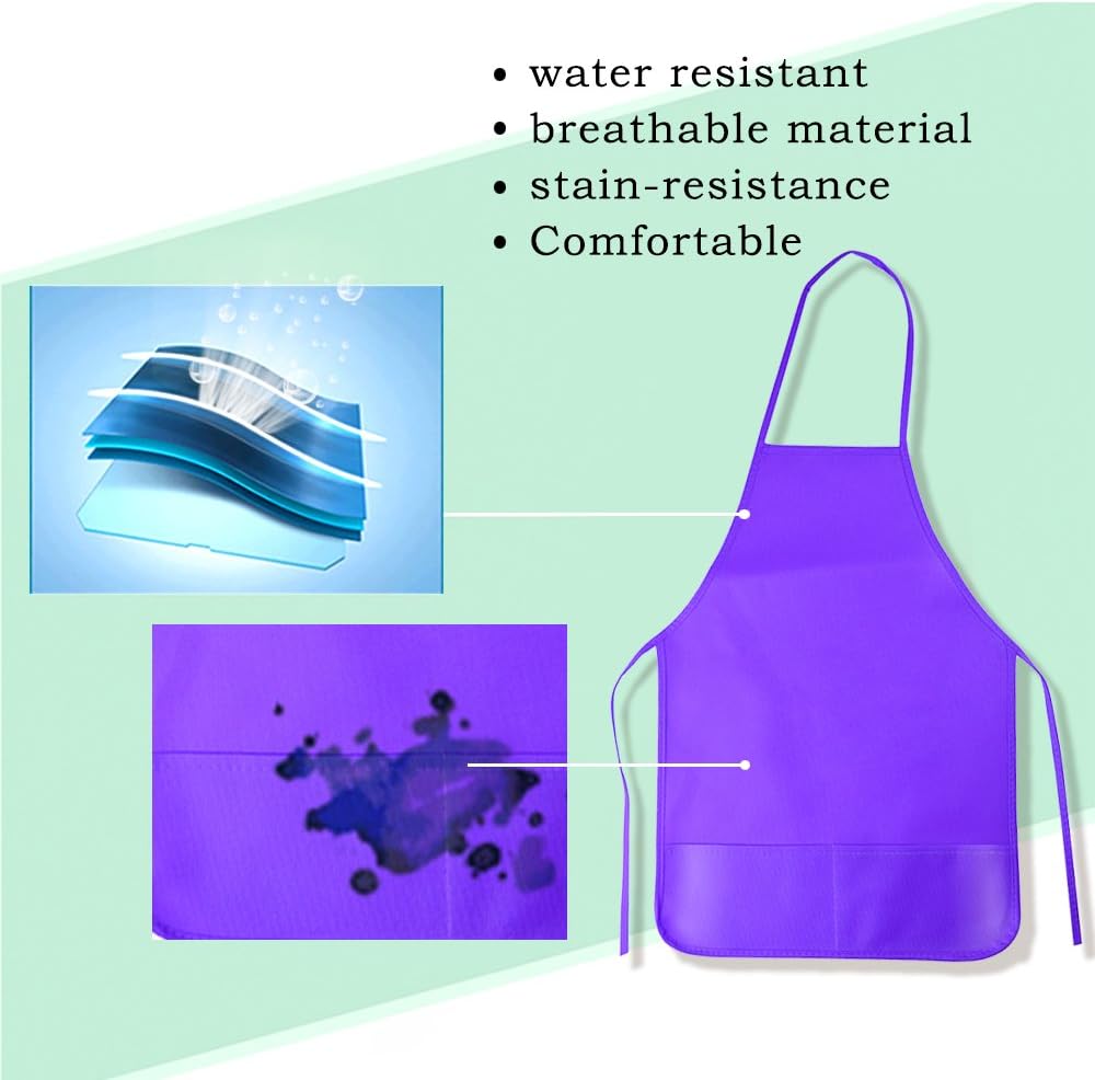 KUUQA 12 Pack 6 Color Kids Aprons Children Painting Aprons Kids Art Smocks with 2 Roomy pockets for Kitchen and Classroom (brushes not included) - Image 5