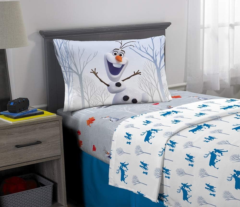 Olaf Frozen 2 Kids Twin/Full Reversible Comforter and Sham Set with 3 Piece Twin Sheet Set and Throw Blanket with Olaf Pillow Buddy and Olaf Curtains