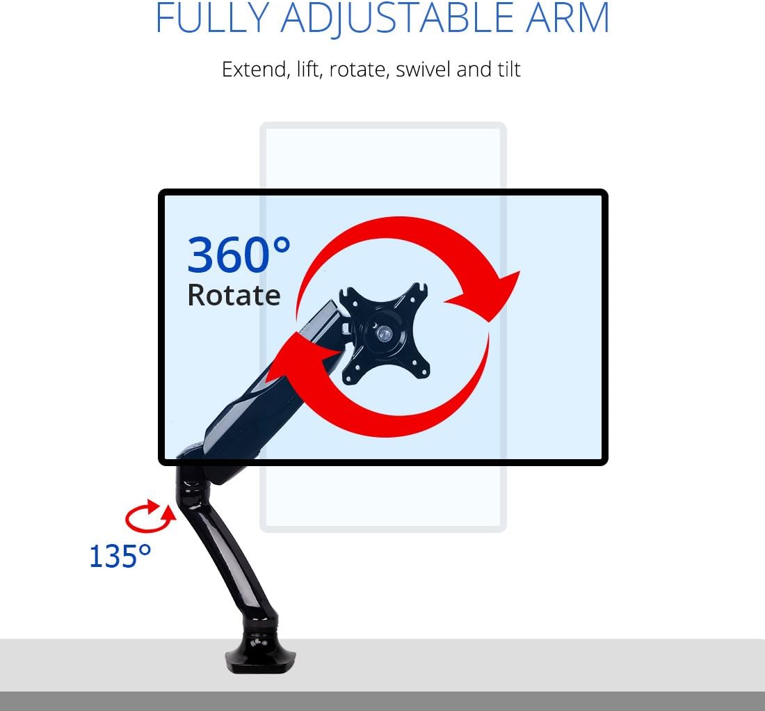 FLEXIMOUNTS F6 full Motion LCD arm Desk Monitor Mount for 10''-30'' Computer Monitor Deluxe Gas Spring arm,With Clamp or Grommet Desktop Support - Image 4