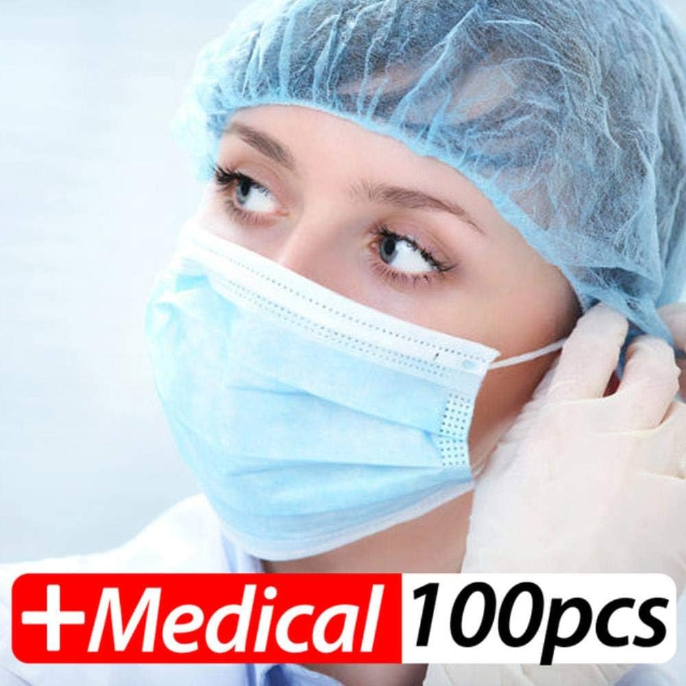 Profession Medical Mask 100Pcs/Pack Medical Surgical 3-Ply PM2.5 N95 Nonwoven Disposable Elastic Mouth Soft Breathable Face Mask,Blue 100 Pcs