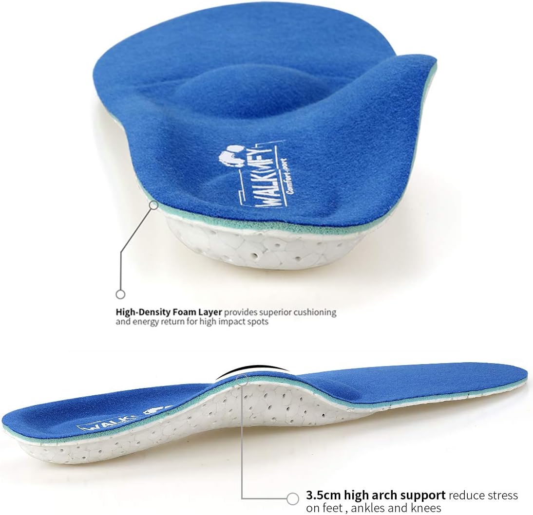 Walkomfy Plantar Fasciitis Pain Relief Orthotics - Flat Feet Arch Support Insoles Shoe Inserts for Men and Women/Sports Shock Absorption for Walking,Running,Hiking (Blue, 12-12.5 Women/10-10.5 Men): Health & Personal Care
