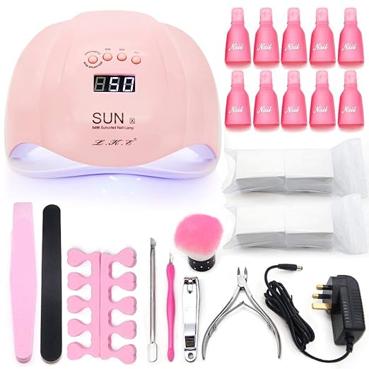 54W Pink LED UV Nail Lamp Kit,Nail Lamp for Gel Nail Curing Dryer with
