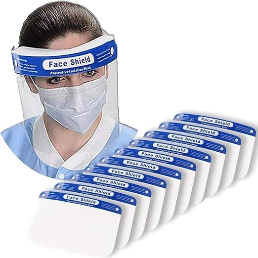 PEYTON Disposable Face Shield with Adjustable Elastic Strap Anti-Splash Single Use Protective Facial Cover Transparent Full Face Visor with Eye & Head Protection (10 PCS) 400 micron