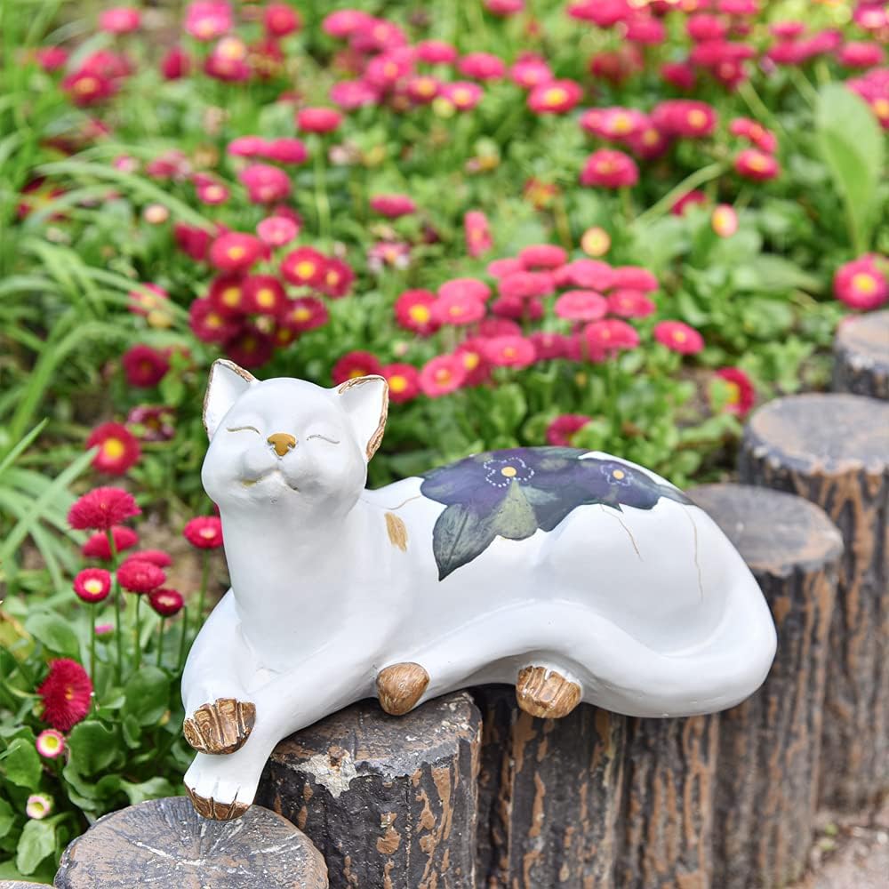 Sungmor Lovely Thinking Cat Garden Statue - Decorative Indoor Outdoor Landscaping Cat Statue Ornaments - Home Garden Yard Plant Stands Book Shelf Wall Rack Table Stairway Decoration