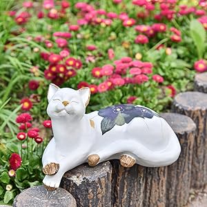 Sungmor Lovely Thinking Cat Garden Statue - Decorative Indoor Outdoor Landscaping Cat Statue Ornaments - Home Garden Yard Plant Stands Book Shelf Wall Rack Table Stairway Decoration