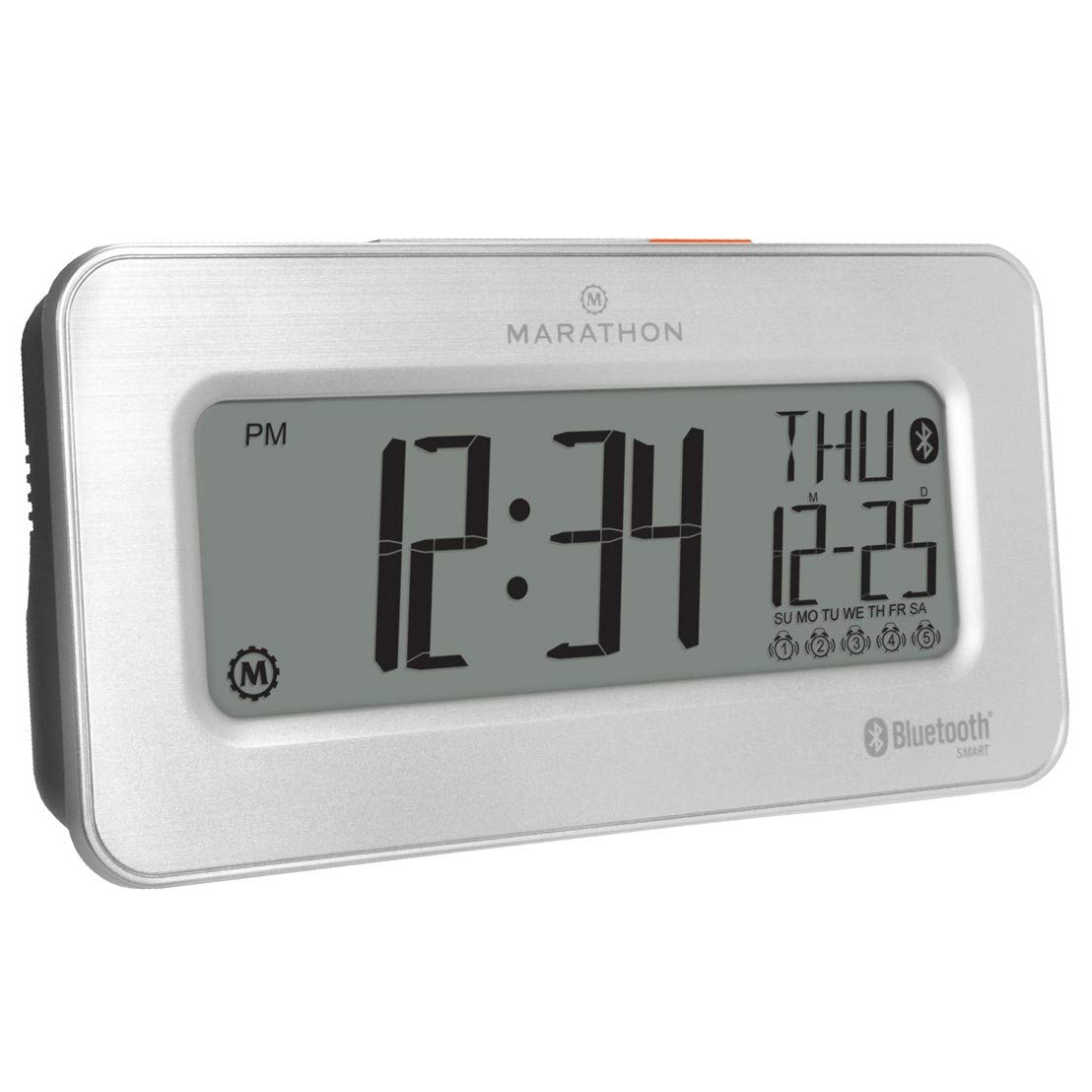 MARATHON CL800002SH Atomic Bluetooth Alarm Clock System - Brushed Steel - Batteries Included