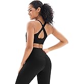 Workout Sets for Women High Waisted Leggings with Cross Back Sports Bra 2 Piece Gym Outfits Yoga Gym Clothes