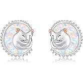 AXOMY Hedgehog Earrings S925 Sterling Silver Opal Hedgehog Stud Earrings Cute Animal Jewelry Gifts for Women Hedgehog Lovers