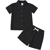 Jimonda Toddler Boy Clothes Short Sleeve Summer Outfit Set | Button-down,Shirt Tops+Shorts Set,2PCS,Elastic‑waist,Chest Pocket,Two Side Pockets,6M-6Y,Wrinkle free,Lightweight,Durable