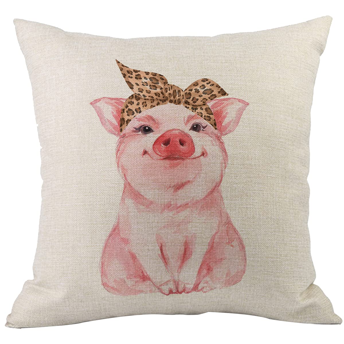 CANSEGO Pig Pillowcases Farm Animal Pink Piggy Funny Cute Wearing Leopard Bandana Throw Pillow Cushion Covers Cotton Linen for Men Women Boys Girls Living Room 18x18 Inch