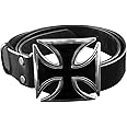 punkman2000 Mens Iron Huge Cross Buckle Biker Trucker Genuine Cowhide Leather Belt Black One Size