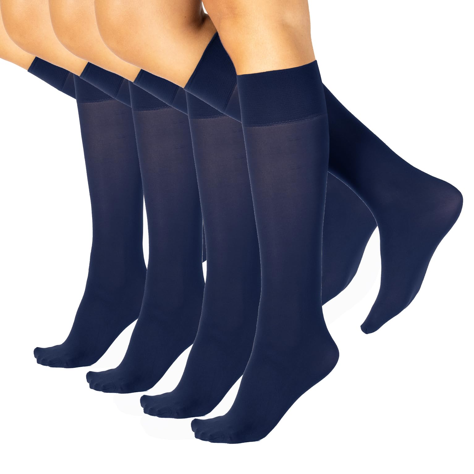 CALZITALY Pack 4 Pairs Opaque Knee High Socks, Microfibre Knee High Pop Socks | Black, Blue | 40 DEN | Italian Hosiery (One size, Blue)