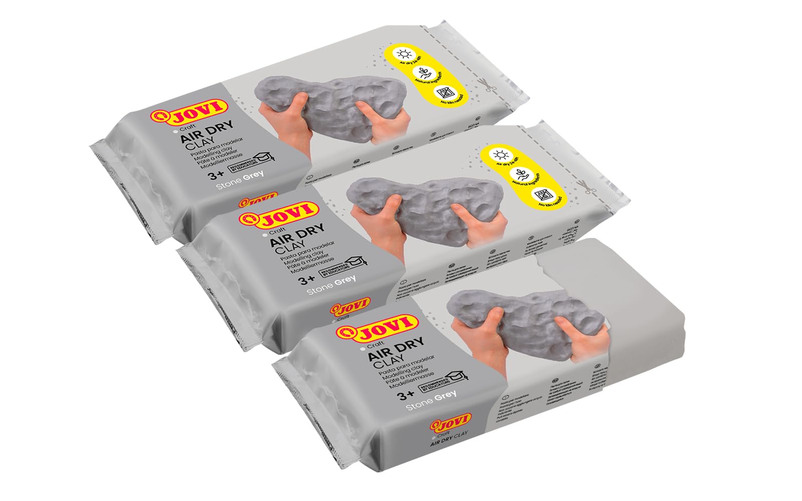 Jovi - Air Dry Modeling Clay, Set of 3 Clay Bars, 1.1lb Each, Total of 3.3lb, No Oven Needed, Stone Gray Color, Pottery Clay Perfect for Arts and Crafts Projects (P85G/3)