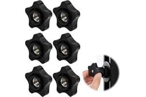 VILPKWMP 6 Pcs 3/8-16 Threaded Knob Nut, 5 Star Shaped Female Thread Knob with Sturdy PP and Stainless Steel Thread, Black Plastic Star Knobs Screw-On Clamping Knobs for Tool, Machinery & Equipment (3/8"-16)