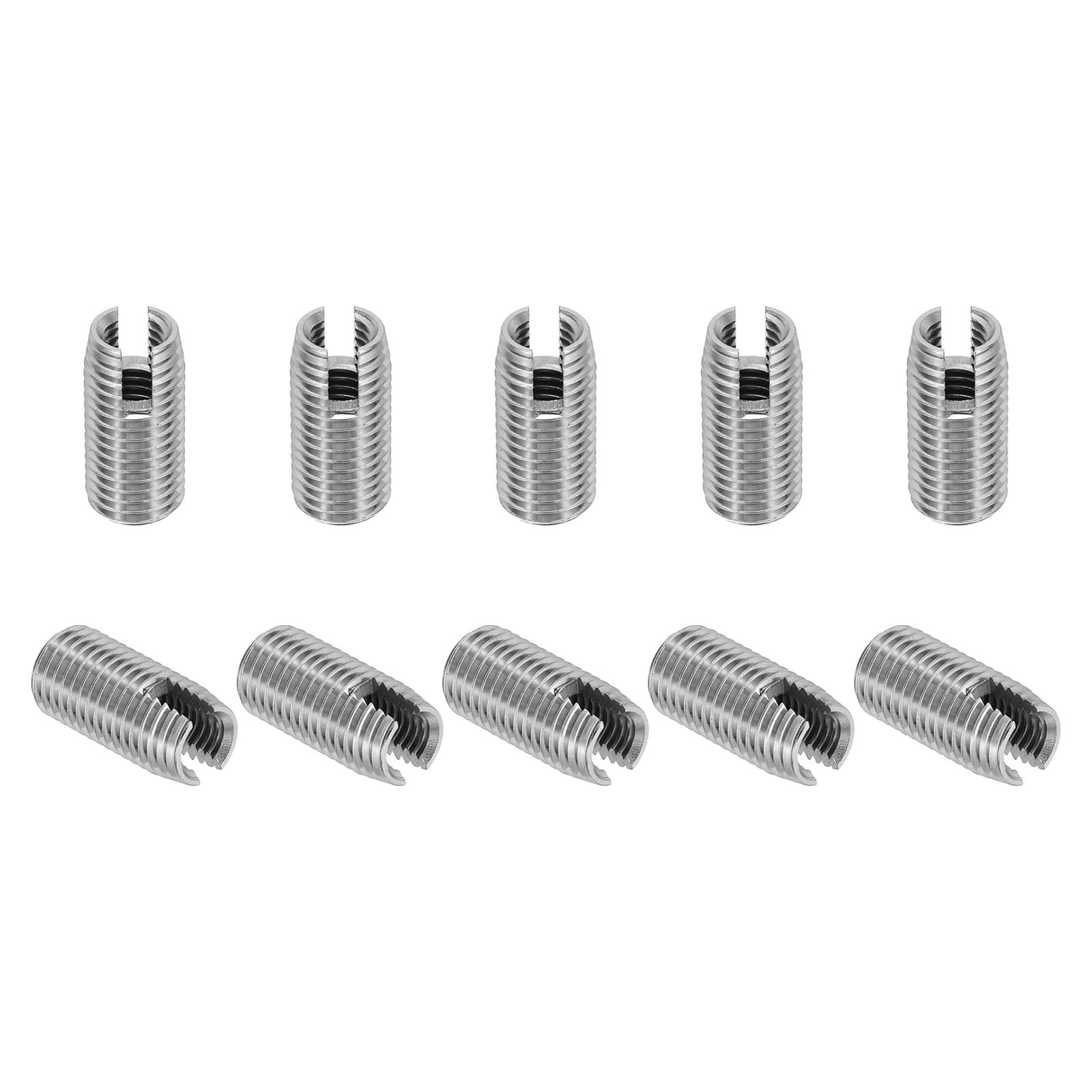 PATIKIL Self-Tapping Threaded Inserts, 10 Pcs M8 x M12 x 25mm 303 Stainless Steel Thread Adapter Reducer Slotted Screw Repair Inserts Nuts Sleeve