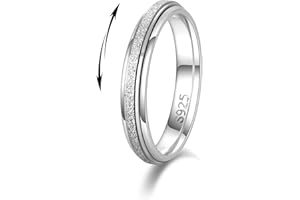 LOFITOR 925 Sterling Silver Fidget Ring for Women Band Anxiety Ring 4mm Silver Thumb Ring Spinner Ring for Men Stress Relief Anti-anxiety Rings