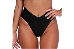 Women's High Waisted Tummy Control Bikini Bottom V Cut Thong Swimsuit Cheeky Bathing Suit Bottoms Brazilian Swimsuits