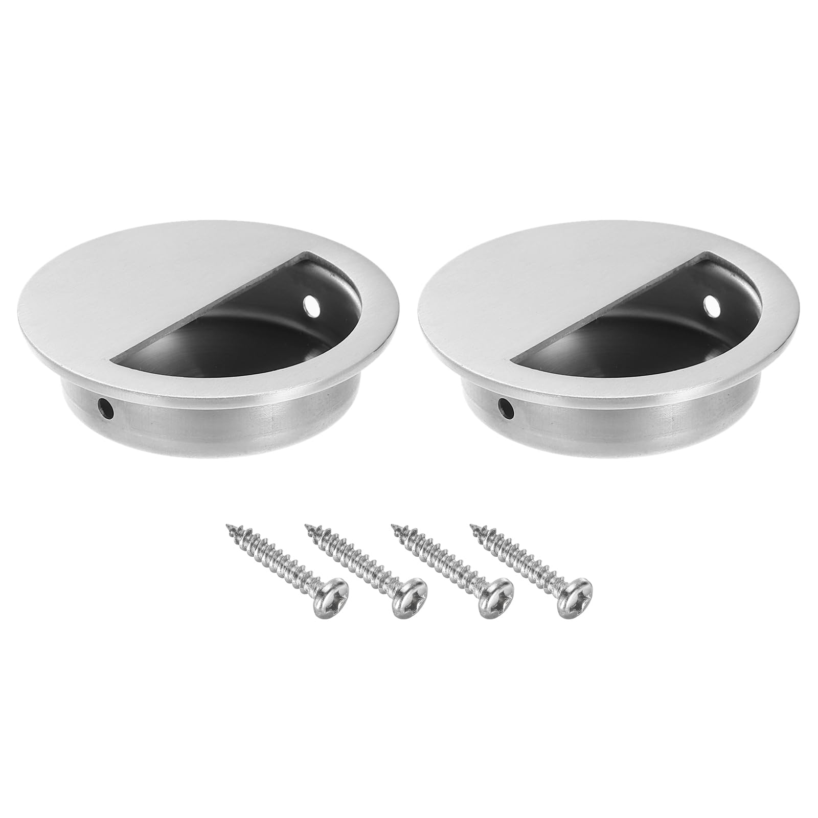Photo 1 of PATIKIL Recessed Door Handles 50mm/2" Dia, 2 Pack Round Hidden Concealed Door Pulls 304 Stainless Steel Flush Finger Pull Handle with Screws for Sliding Door Drawers, Silver