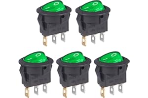VEXUNGA Round Rocker Switch 12V 20A Green Light Iluminated Small Rocker Switch On Off 3 Pin Circle Square Toggles Switches fo