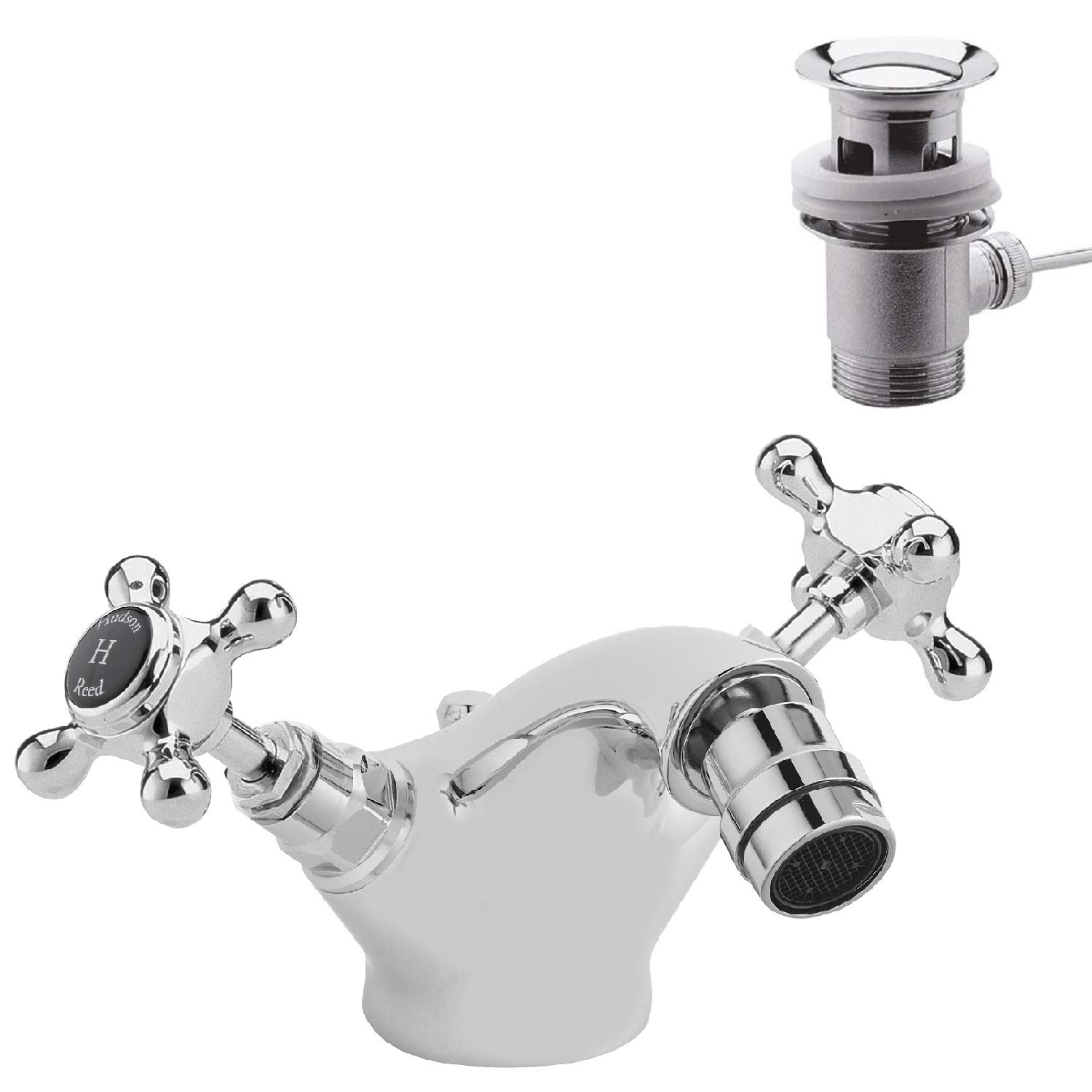 Old London BC406HX Topaz | Traditional Bathroom Mono Bidet Mixer Tap with Crosshead Handles and Hexagonal Collars, 97mm x 197mm, Chrome/Black