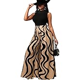 RunCooSpt Women’s Sleeveless Jumpsuit Wide Leg High Waist Pants Elegant Printed Romper Casual Party Clubwear