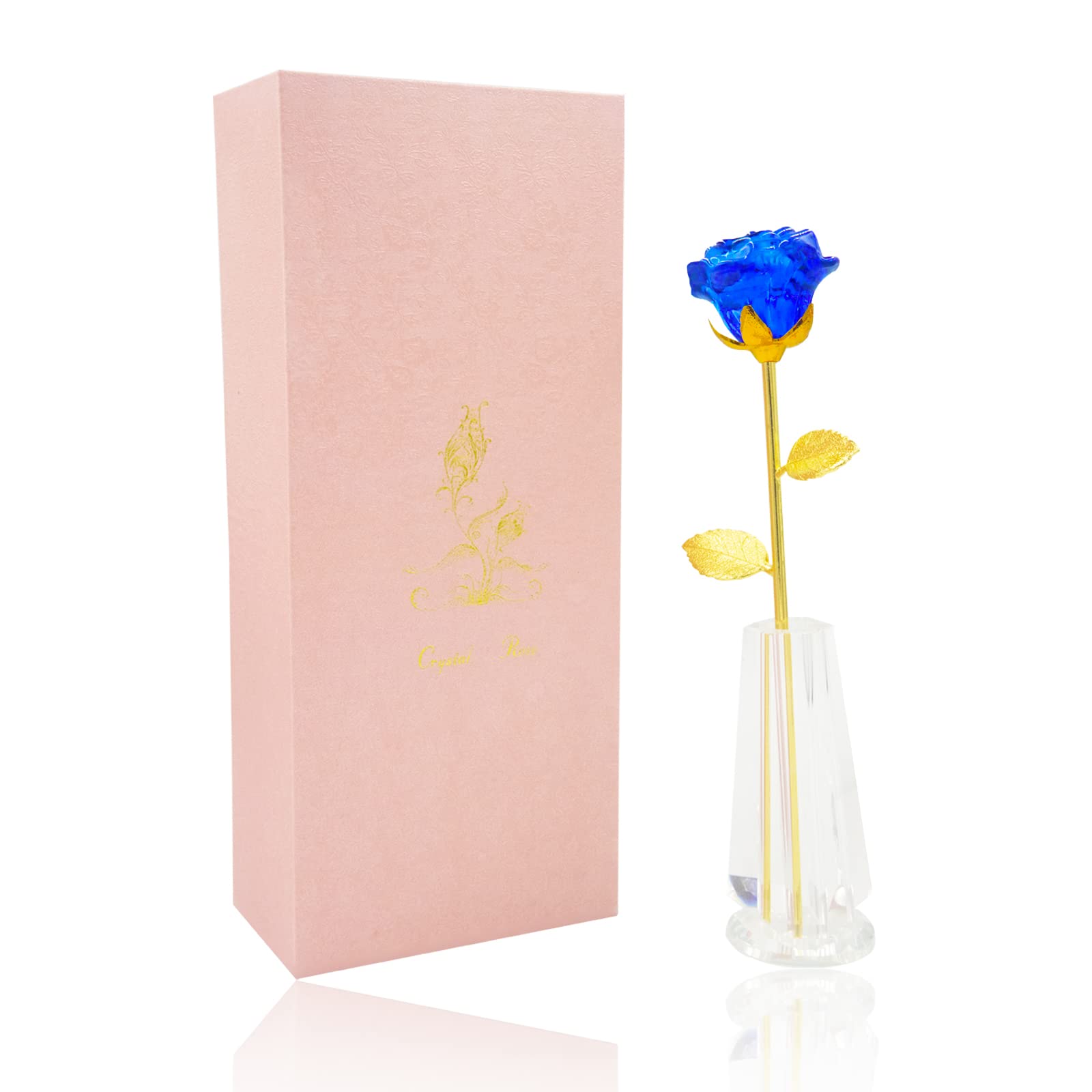 YEKUYEKU Crystal Rose Flower, Glass Crystal Rose, Crystal Rose, Glass Flower Paperweight Craft With Stand, Rose Present for Her Women Mum Wife Grandma Nan Girlfriend Daughter Sister Christmas