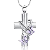 shajwo Cross Urn Necklace for Ashes Birthstone Rose Flower Cremation Jewelry for Women Gilrs Keepsake Memorial Ashes Pendant