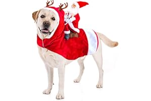 Kyerivs Santa Dog Costume Christmas Dog Stocking Stuffers Pet Clothes Santa Claus Riding Pet Cosplay Costumes Party Dressing up Dogs Cats Outfit for Small Medium Large Sized Dogs - XL