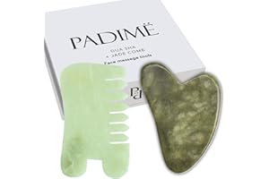 PADIMË Padime 2 pcs | Set Massage 2-in-1 | Jade Gua Sha Facial Tools + Jade Comb Massage Comb | Gua Sha Massage + Scalp Comb - Comb for Labor Pain - Jade Combs for Hair Massage Gua Sha Comb