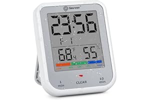 Geevon Digital Bathroom Clock, Waterproof Shower Timer with Large Touch Screen, Battery Operated Bathroom Wall Clock with Temperature & Humidity Display - Suction Cup/Hanging Hole/Stand (Silver)