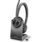Poly Voyager 4320 UC Wireless Headset & Charge Stand (Plantronics) - Stereo Headphones w/Noise-Canceling Boom Mic - Connect PC/Mac/Mobile via Bluetooth - Works w/Teams, Zoom, & More - Amazon Exclusive