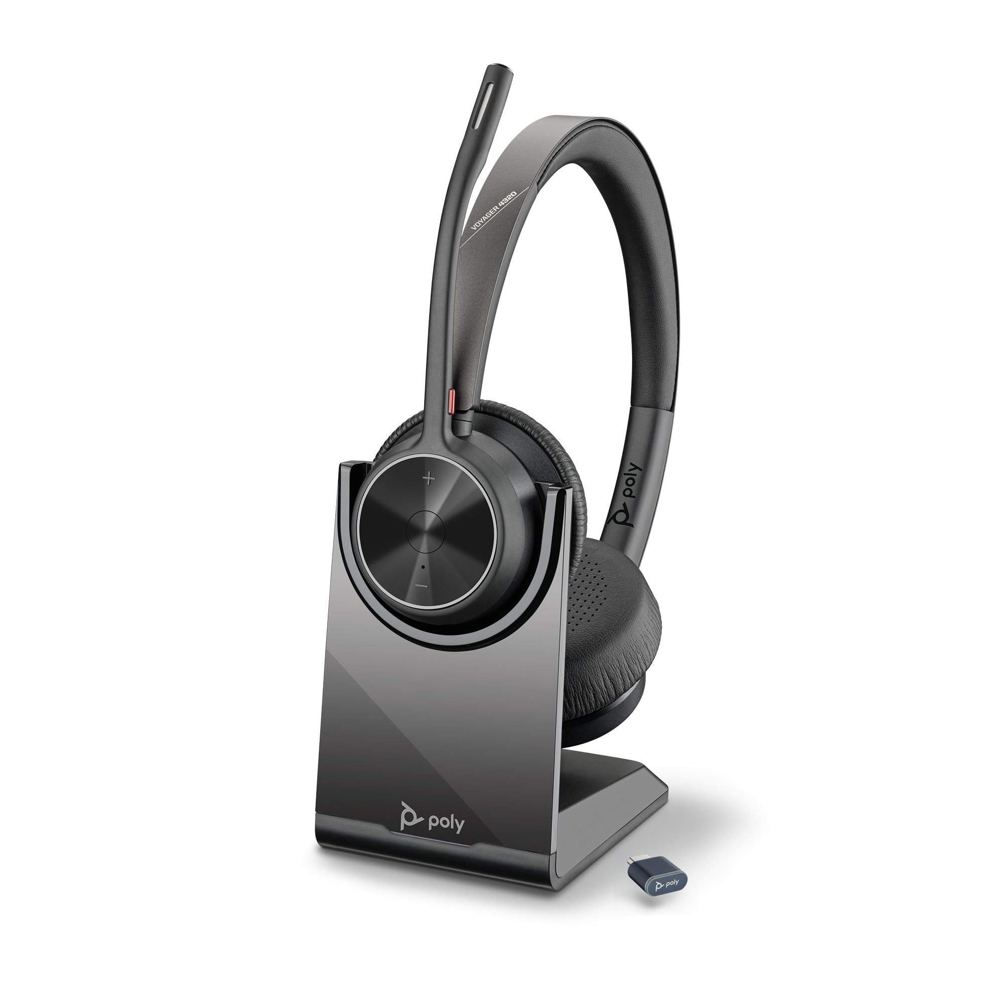 Photo 1 of Poly Voyager 4320 UC Wireless Headset & Charge Stand (Plantronics) - Stereo Headphones w/Noise-Canceling Boom Mic - Connect PC/Mac/Mobile via Bluetooth - Works w/Teams, Zoom, & More - Amazon Exclusive