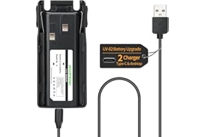 BAOFENG UV-82 Battery Upgraded BL-8 2800mAh Li-ion Battery with Type-C Charger Cable for UV-82HP UV-82C MIRKIT UV-82 MK3/5 etc Two Way Radio