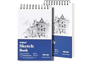 ANKKOL Small Sketchbook - Sketch Book 5.5x8.5 - Pack of 2, 200 Sheets (68lb/100gsm), Spiral Bound Artist Sketch Pad, 100 Sheets Each, Sturdy Acid Free Drawing Paper, Suitable for Adults & Teens