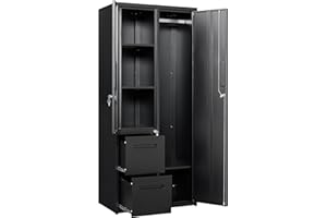 PEUKC Metal Storage Cabinets with Locking Doors, 67" Freestanding Clothing Coat Storage Wardrobe Lockers for Office, Home, School, Garage, Gym (Black)