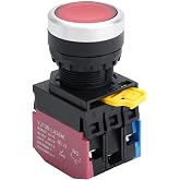 APIELE 22mm Latching Push Button Switch Metal Head Plastic Body 110V AC/DC Led 1NO 1NC Self-Locking (Red)