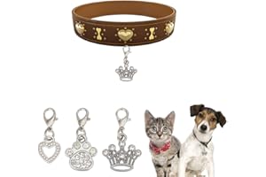 DELORIGIN 12pcs Cat Dog Charms Pendant 3 Styles Paw Heart Crown Pet Collar Pendants Alloy Rhinestone Key Chain Glitter with Carabiner Jewelry Clip-on Charms for Bag Necklace Bracelet Home Decor