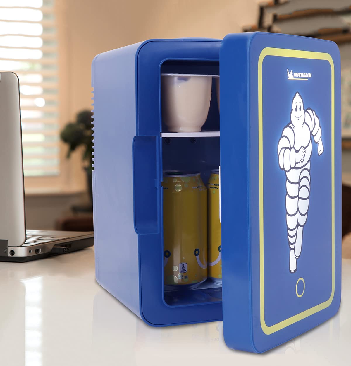 MICHELIN Mini Fridge - Refrigerator for Bedroom Office, Portable Table Top Beverage Cooler, 12V 110V Refrigerador For Drinks, Soda, Wines, Use In Car, Dorm, Outdoor, Patio, 8 Can