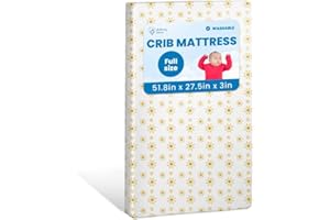Motherly Haven Breathable Crib Mattress, Washable High Rebound Foam for Baby Cribs, Fits Standard Toddler Beds, Full Size (51.8" L x 27.5" W x 3" H), Sunshine Design