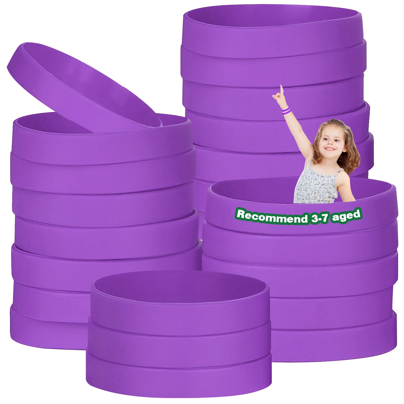THXIY 25PCS Silicone Bracelets Wristbands for kids,Blank Rubber Wristbands Elastic Universal Bracelets Rubber Wholesale Bracelet bands bulk Purple