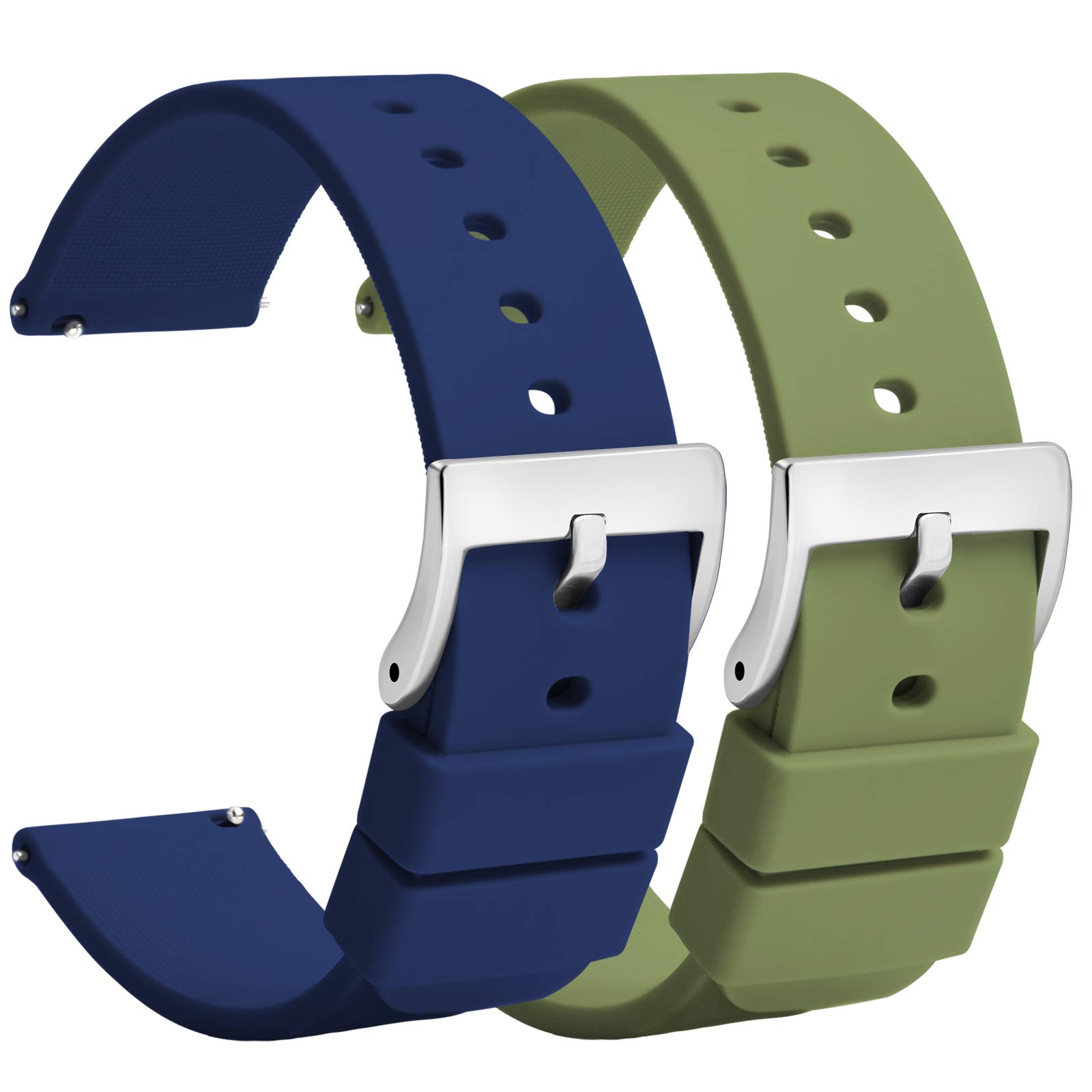 Silicone Watch Straps 20mm Quick Release - Blue Green Soft Rubber Watch Bands Replacement - Waterproof Military Style Watch Strap for Men Ladies - for Smart watch Straps Clasp Buckle