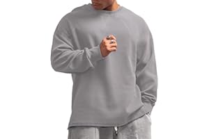JEEING GEAR Men's Basic Long Sleeve Waffle Sweatshirt Loose Fit Workout Pullover Crewneck Shirt