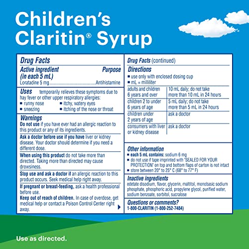 CLARITIN CHILDREN’S 2 HOUR NON-DROWSY ALLERGY ORAL SOLUTION 5 MG/ 5 ML, GRAPE 4 FL OZ