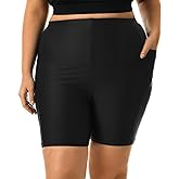 HODOSPORTS Plus Size Women's Swim Shorts with Pockets UPF50+ High Waisted Board Shorts Tummy Control Swimsuit Bottoms 1X-6X