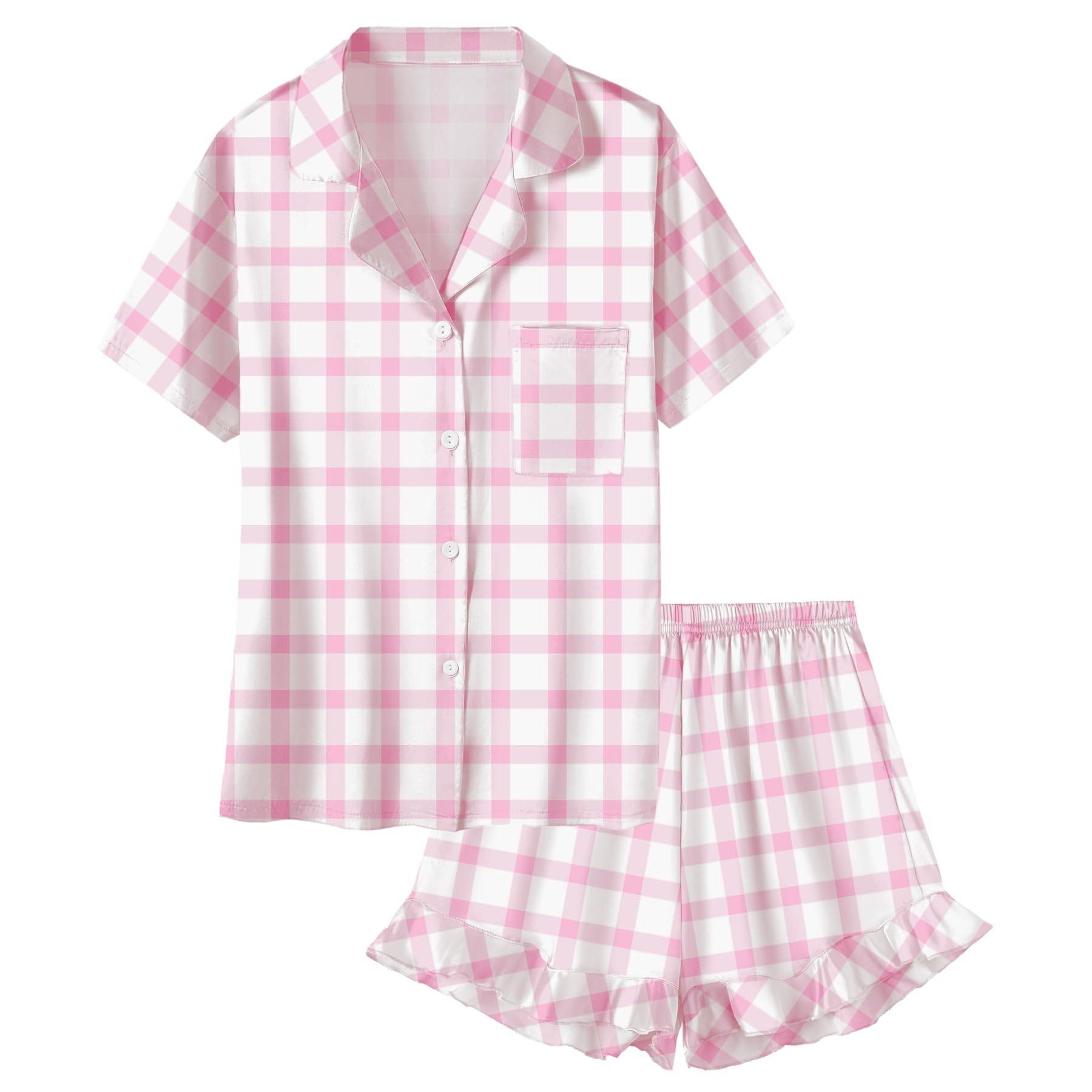 Umeyda Women Satin Pajamas Set, 2Pj Silk Ruffle