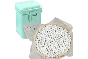 HOMMTINA 2.2Lb Ceramic Pie Weights Baking Beans Pie Crust Reusable 10mm Weights Natural Ceramic Stoneware with Wheat Straw Container (35 Oz Total) (Green)