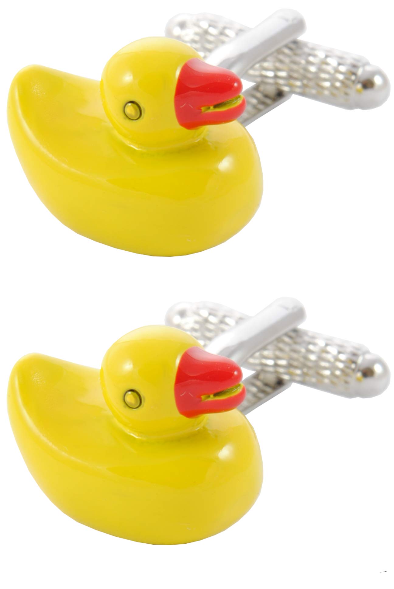 Cufflinks for Men + Presentation Box - Funny - Duck - Bath River Fun Toy Bathroom Animal - Yellow and Red Colours - One Pair
